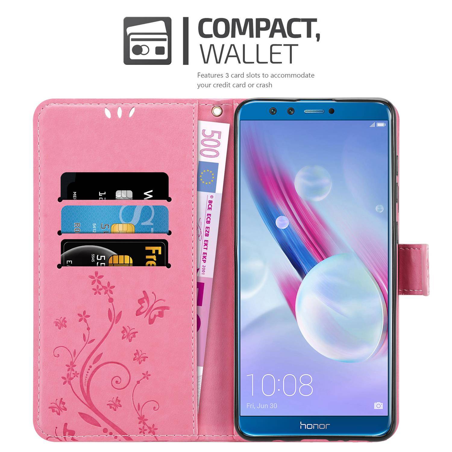 Cadorabo Hülle für Honor 9 LITE Schutz Hülle in Rosa Schutzhülle Handy Hülle Etui Case Blumen Flower