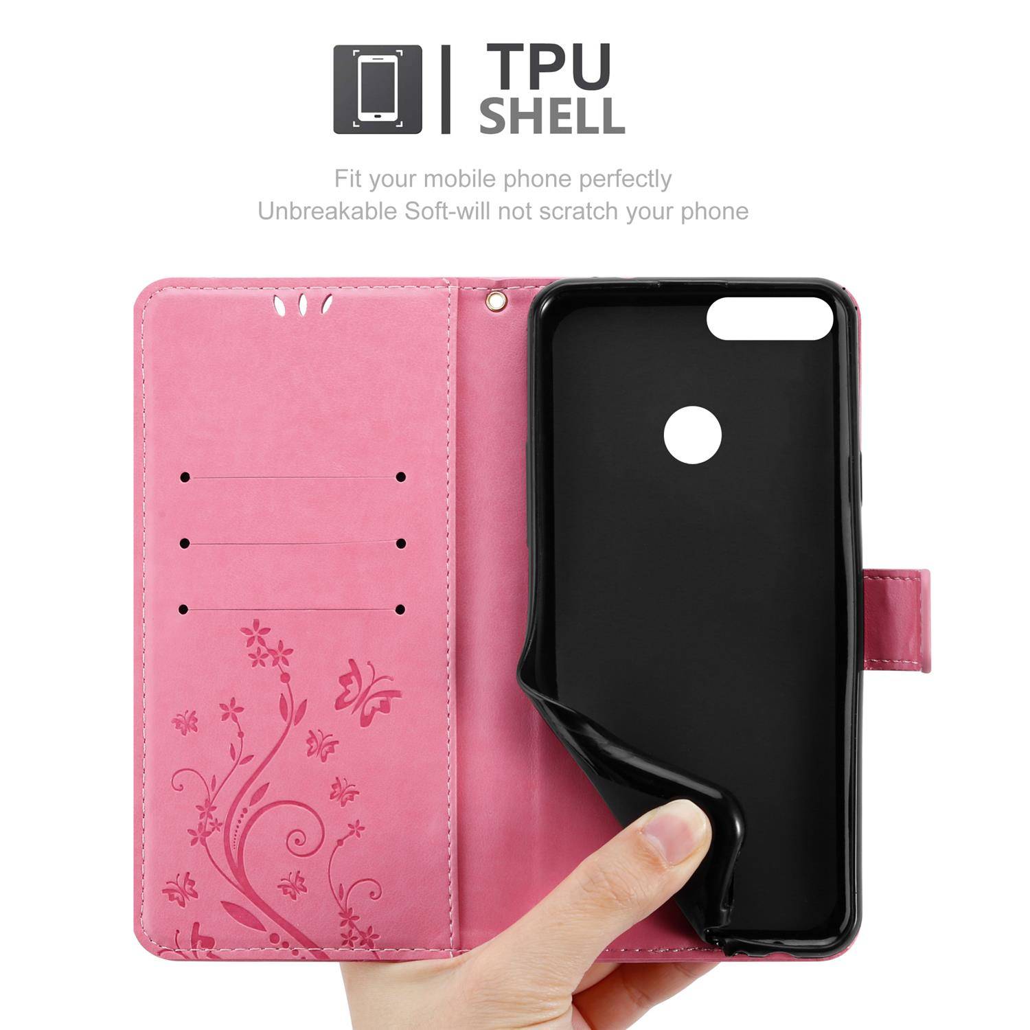 Cadorabo Hülle für Honor 9 LITE Schutz Hülle in Rosa Schutzhülle Handy Hülle Etui Case Blumen Flower