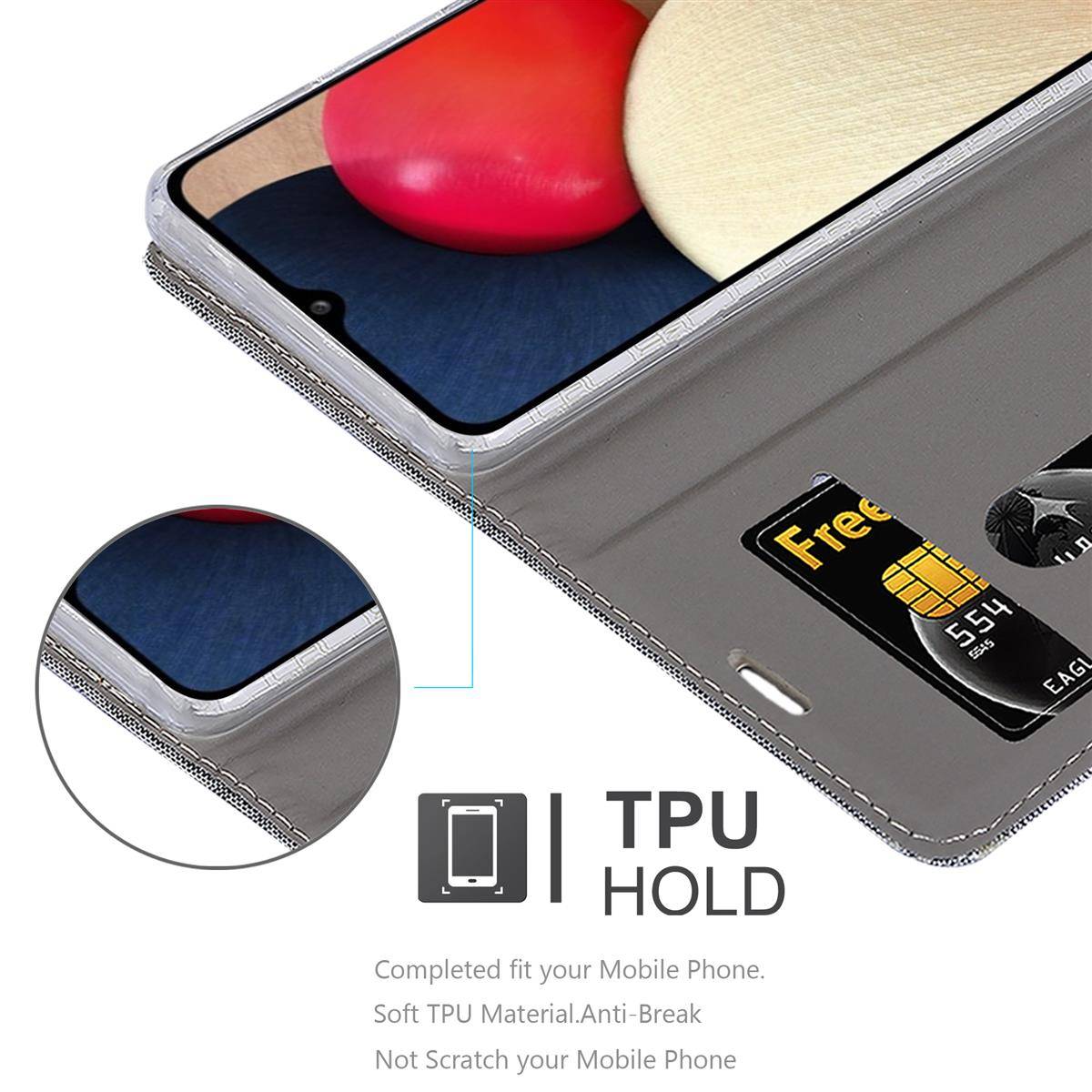 Cadorabo Hülle für Samsung Galaxy A02s Schutzhülle in Grau Handy Hülle Etui Book Case Cover