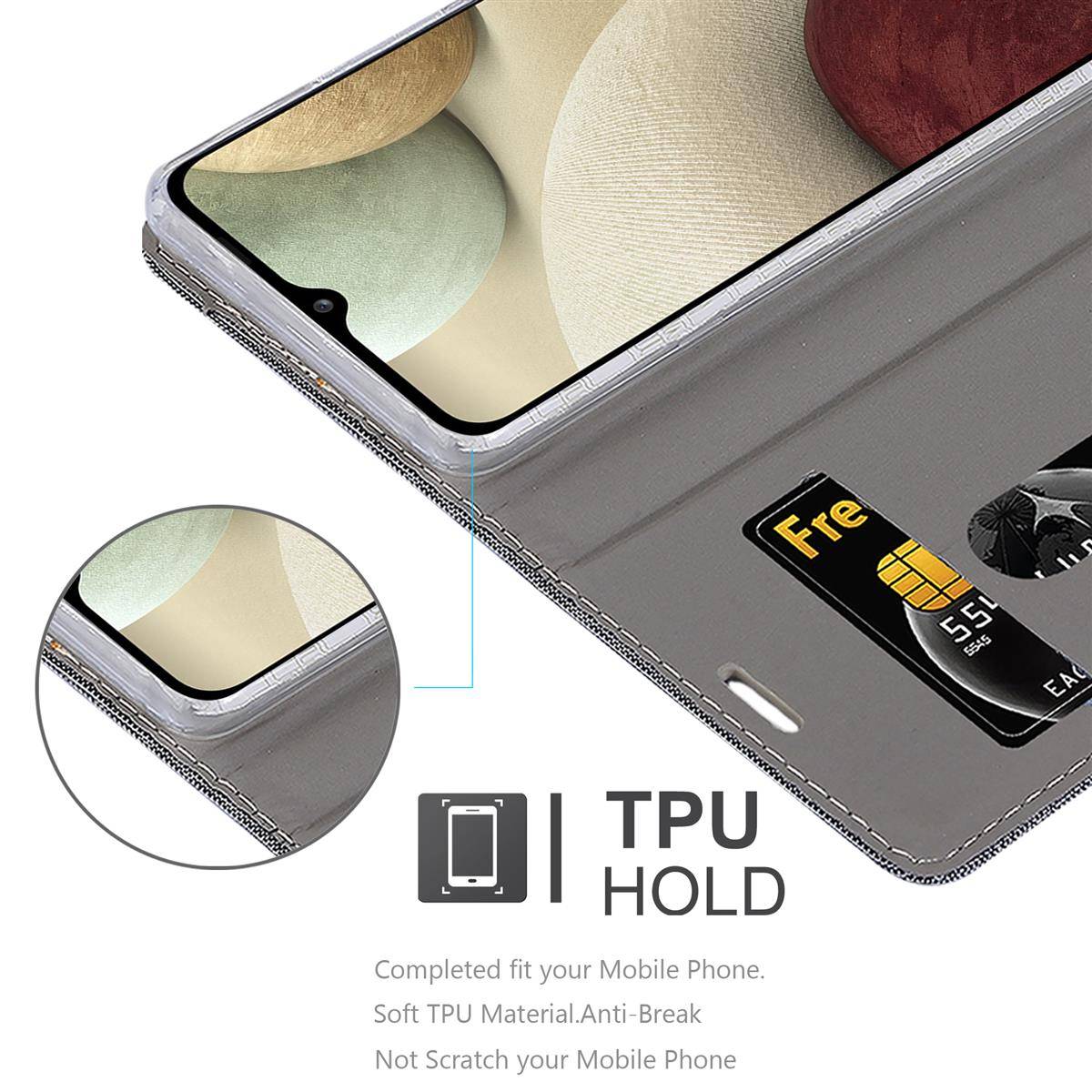 Cadorabo Hülle für Samsung Galaxy A12 / M12 Schutzhülle in Grau Handy Hülle Etui Book Case Cover