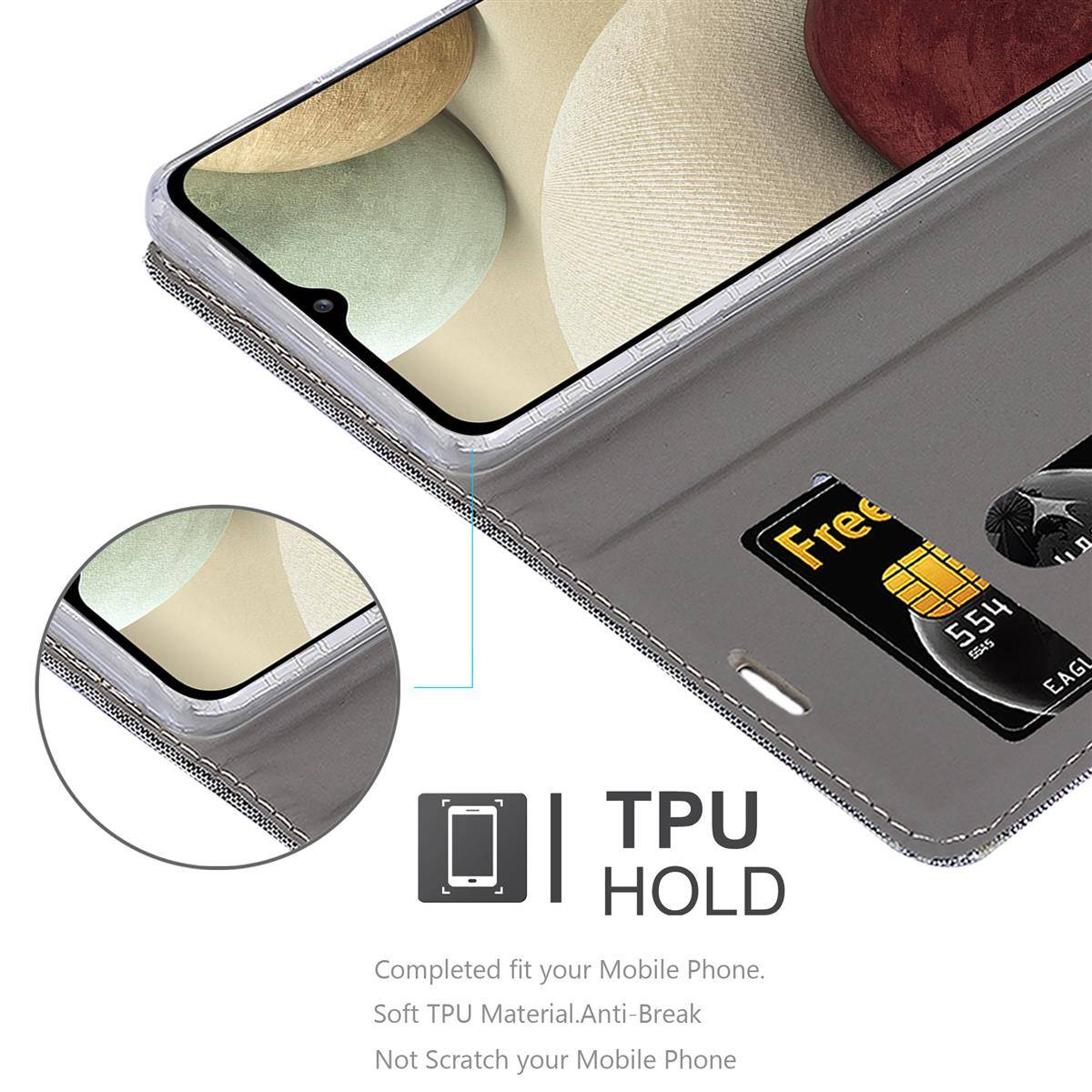 Cadorabo Hülle für Samsung Galaxy A12 / M12 Schutzhülle in Grau Handy Hülle Etui Book Case Cover