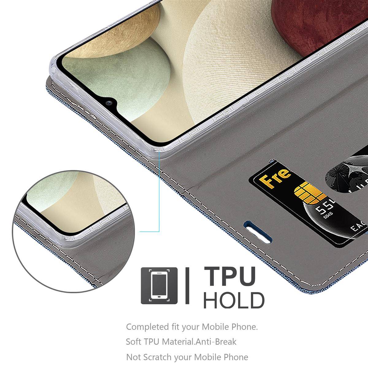 Cadorabo Hülle für Samsung Galaxy A12 / M12 Schutzhülle in Blau Handy Hülle Etui Book Case Cover