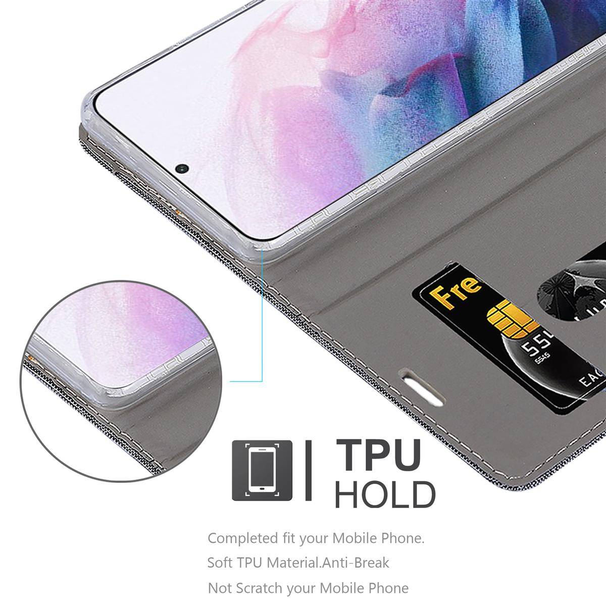 Cadorabo Hülle für Samsung Galaxy S21 PLUS Schutzhülle in Grau Handy Hülle Etui Book Case Cover