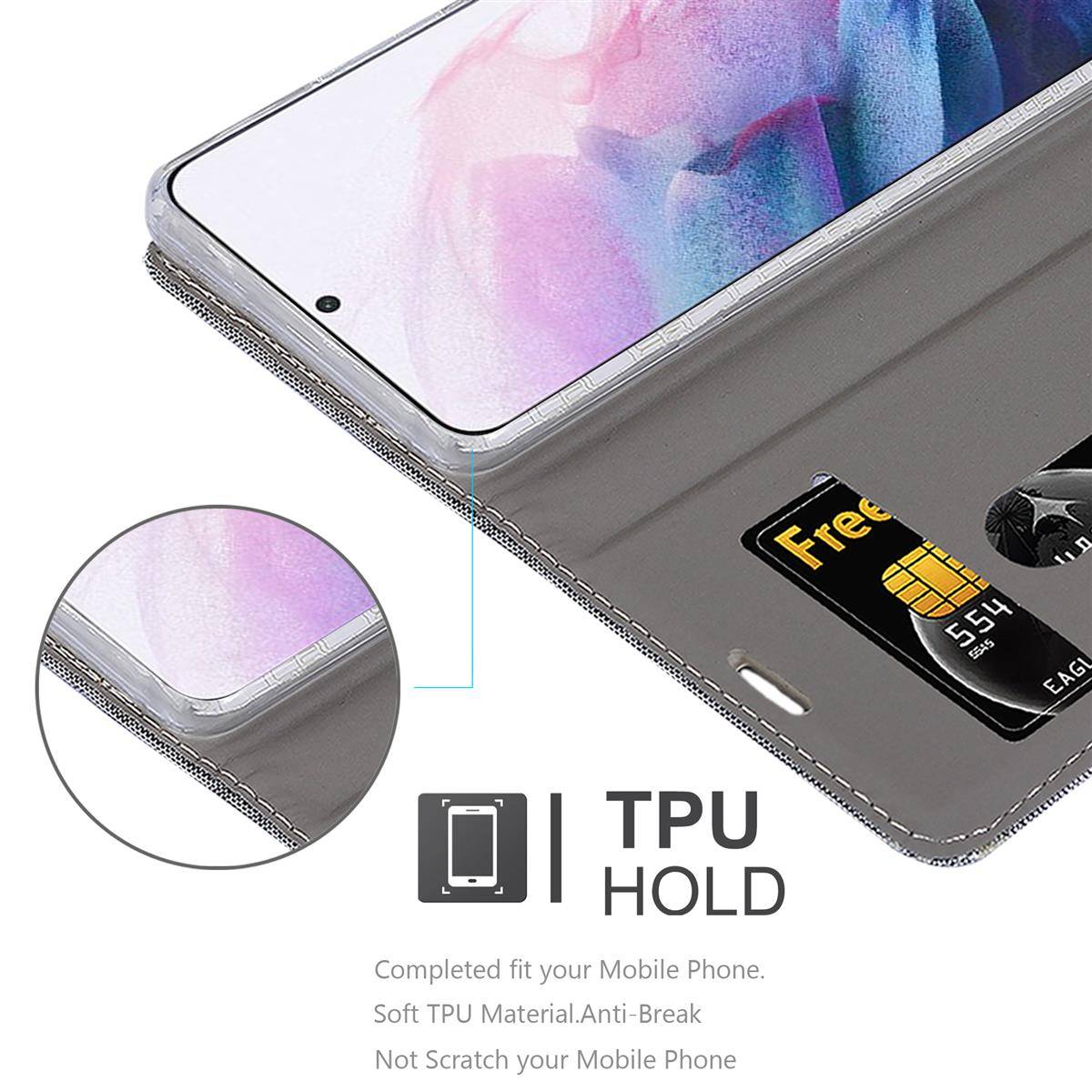 Cadorabo Hülle für Samsung Galaxy S21 PLUS Schutzhülle in Grau Handy Hülle Etui Book Case Cover