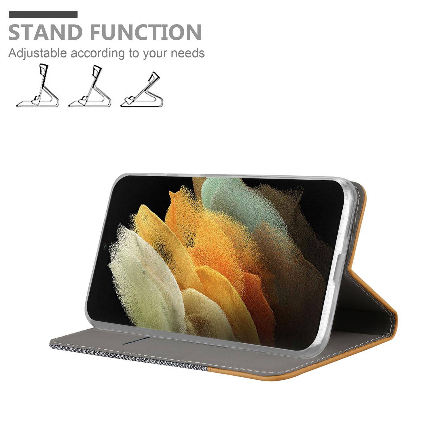 Cadorabo Hülle für Samsung Galaxy S21 ULTRA Schutzhülle in Grau Handy Hülle Etui Book Case Cover