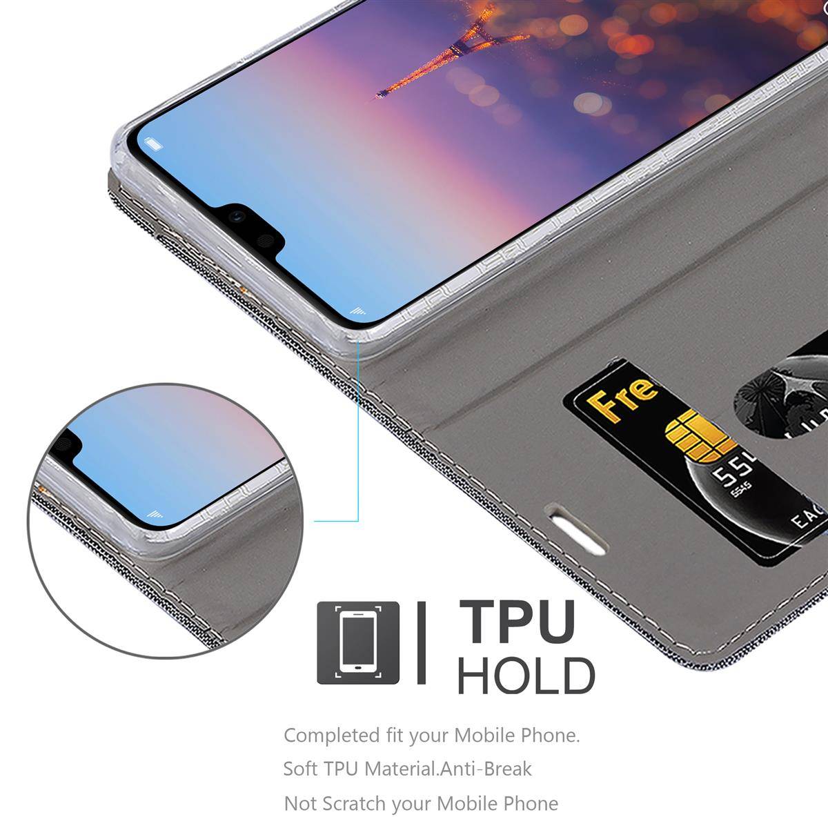Cadorabo Hülle für Huawei P20 PRO / P20 PLUS Schutzhülle in Grau Handy Hülle Etui Book Case Cover
