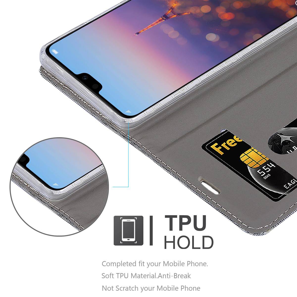 Cadorabo Hülle für Huawei P20 PRO / P20 PLUS Schutzhülle in Grau Handy Hülle Etui Book Case Cover