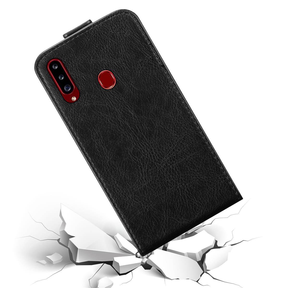 Cadorabo Hülle für Samsung Galaxy A20s Schutz Hülle in Schwarz Flip Etui Handyhülle Case Cover