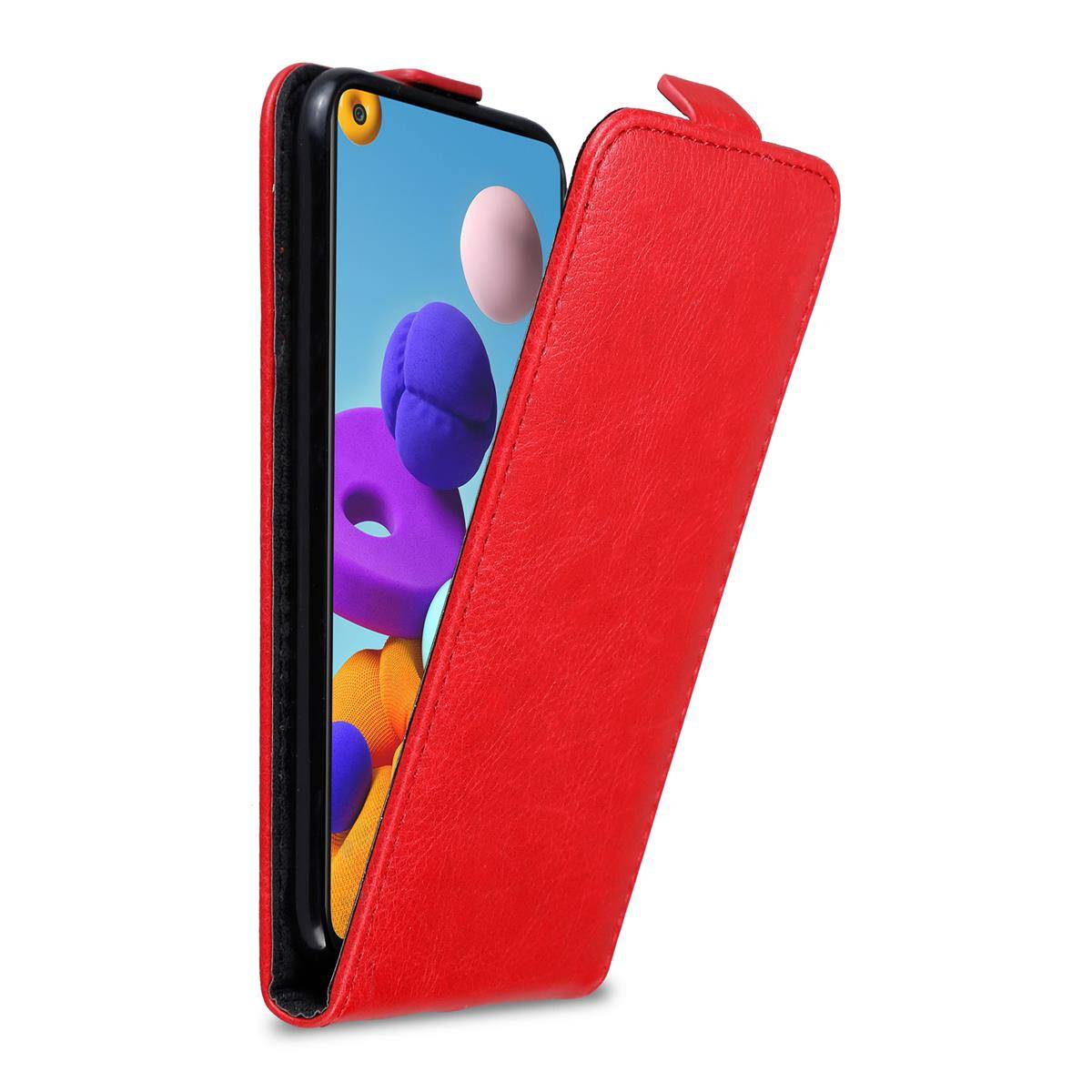Cadorabo Hülle für Samsung Galaxy A21s Schutz Hülle in Rot Flip Etui Handyhülle Case Cover
