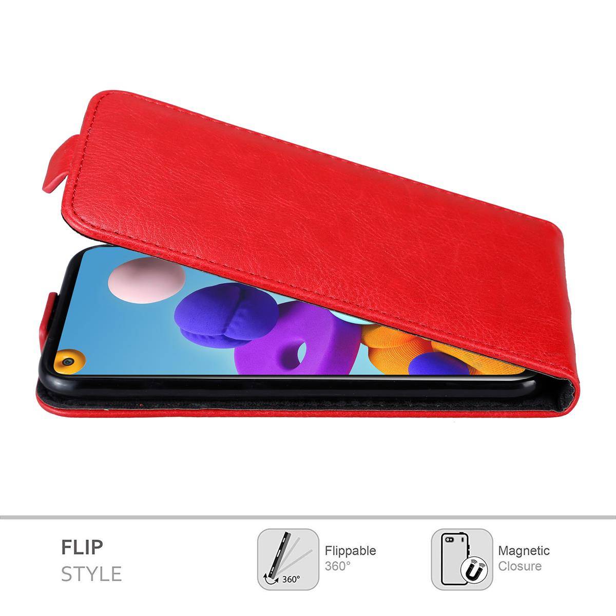 Cadorabo Hülle für Samsung Galaxy A21s Schutz Hülle in Rot Flip Etui Handyhülle Case Cover