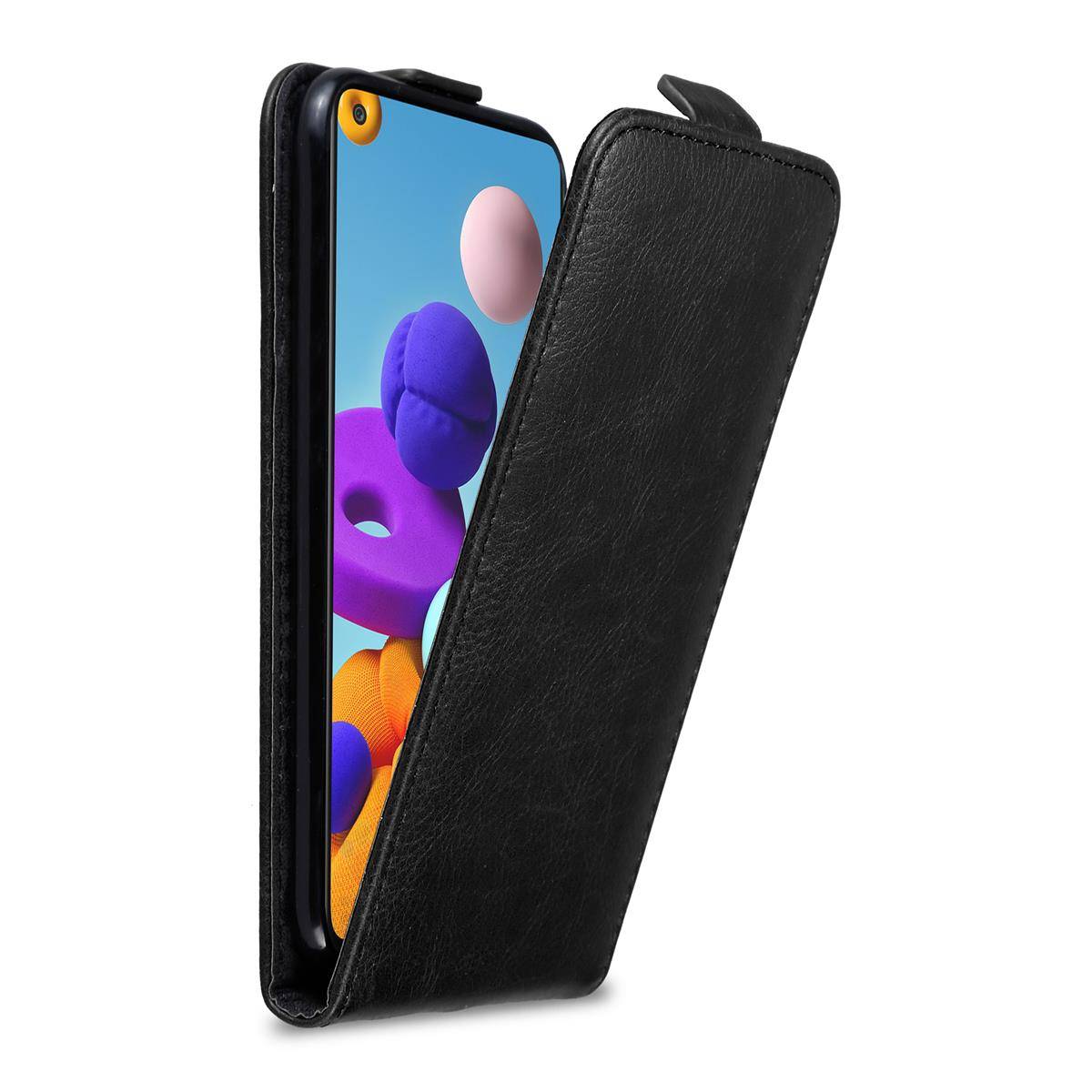 Cadorabo Hülle für Samsung Galaxy A21s Schutz Hülle in Schwarz Flip Etui Handyhülle Case Cover