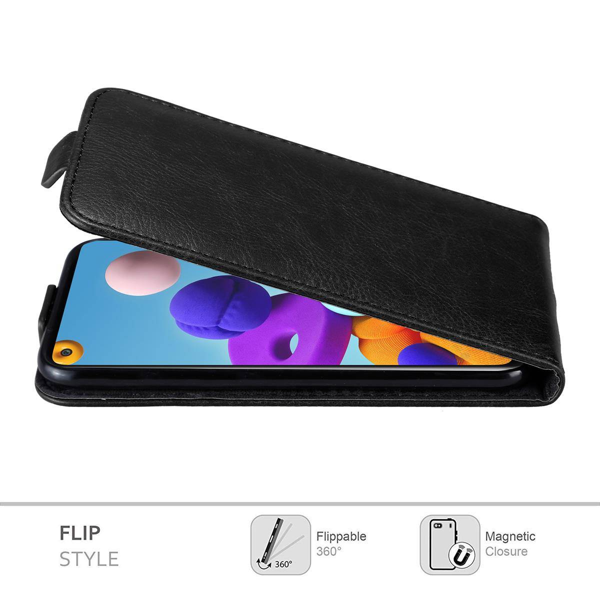 Cadorabo Hülle für Samsung Galaxy A21s Schutz Hülle in Schwarz Flip Etui Handyhülle Case Cover