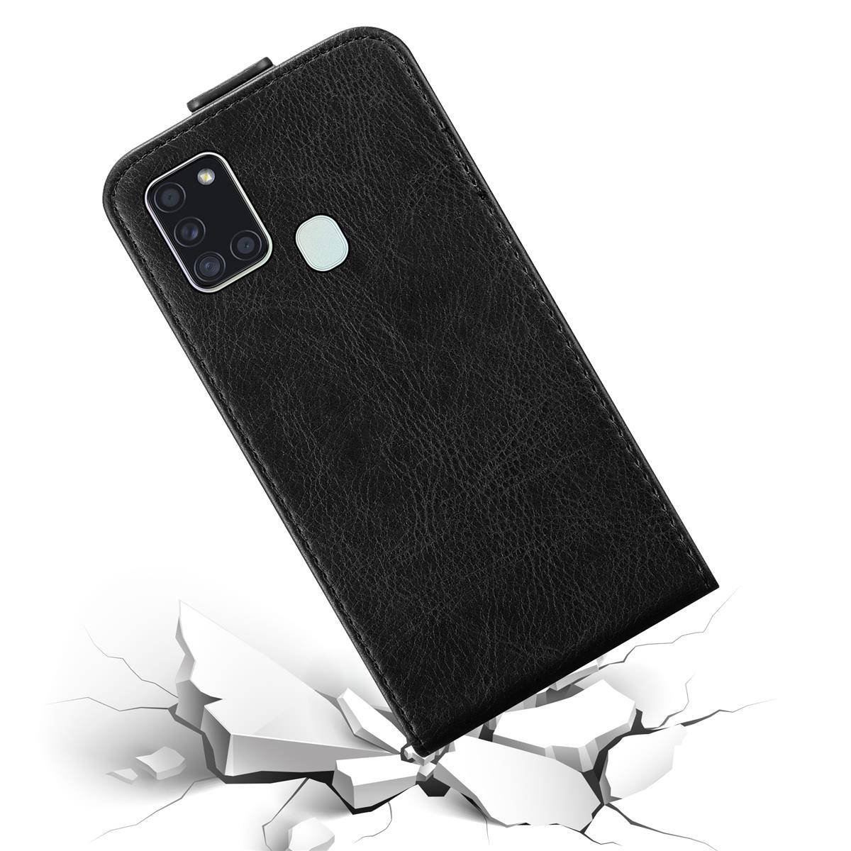 Cadorabo Hülle für Samsung Galaxy A21s Schutz Hülle in Schwarz Flip Etui Handyhülle Case Cover