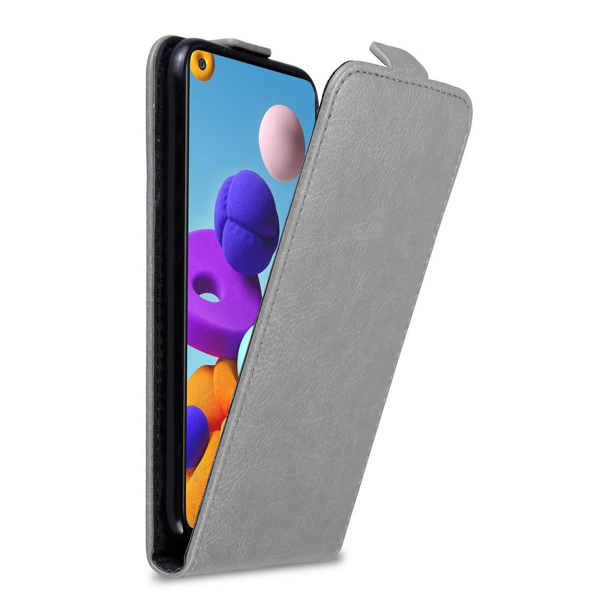 Cadorabo Hülle für Samsung Galaxy A21s Schutz Hülle in Grau Flip Etui Handyhülle Case Cover