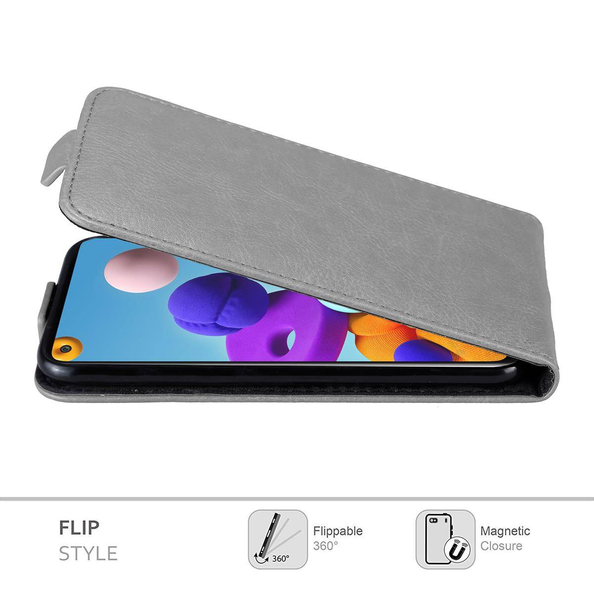 Cadorabo Hülle für Samsung Galaxy A21s Schutz Hülle in Grau Flip Etui Handyhülle Case Cover