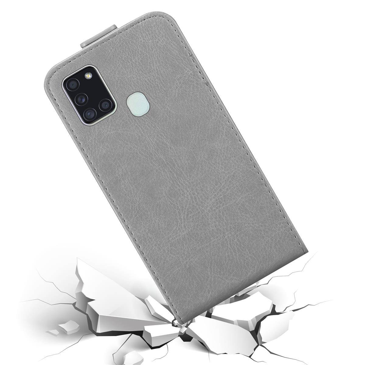 Cadorabo Hülle für Samsung Galaxy A21s Schutz Hülle in Grau Flip Etui Handyhülle Case Cover