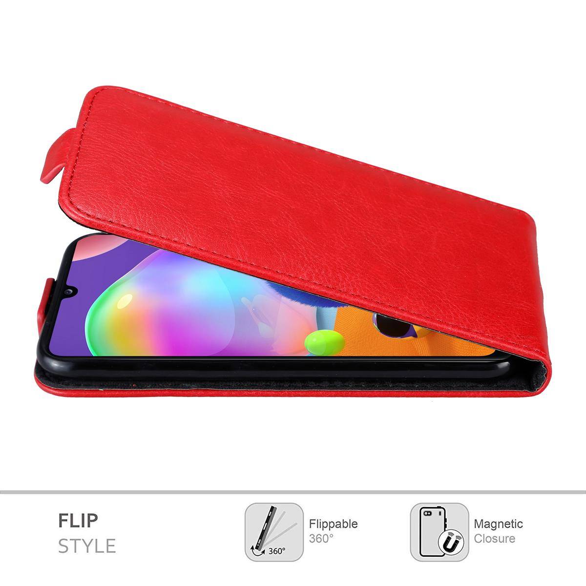 Cadorabo Hülle für Samsung Galaxy A31 Schutz Hülle in Rot Flip Etui Handyhülle Case Cover