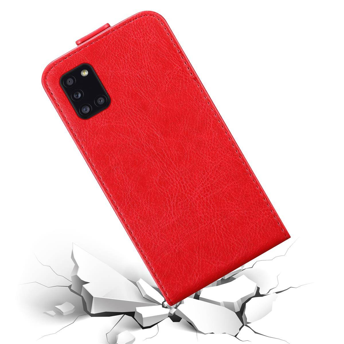 Cadorabo Hülle für Samsung Galaxy A31 Schutz Hülle in Rot Flip Etui Handyhülle Case Cover