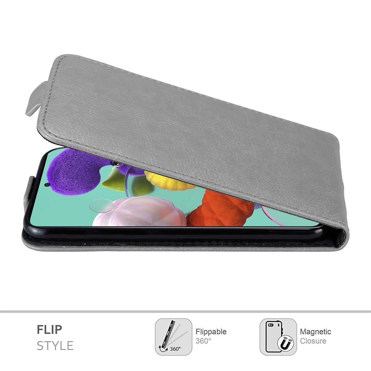 Cadorabo Hülle für Samsung Galaxy A51 5G Schutz Hülle in Grau Flip Etui Handyhülle Case Cover