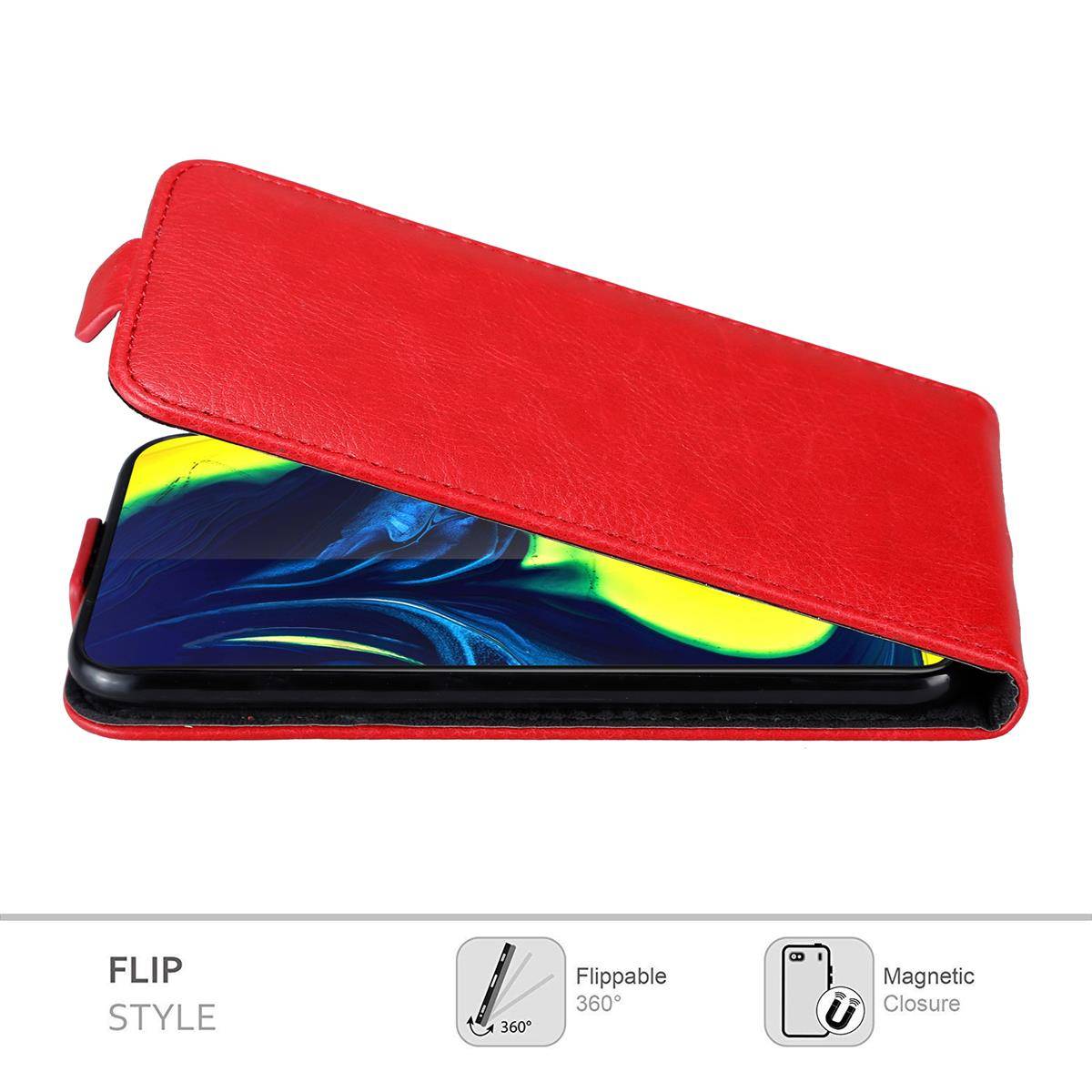 Cadorabo Hülle für Samsung Galaxy A80 / A90 4G Schutz Hülle in Rot Flip Etui Handyhülle Case Cover