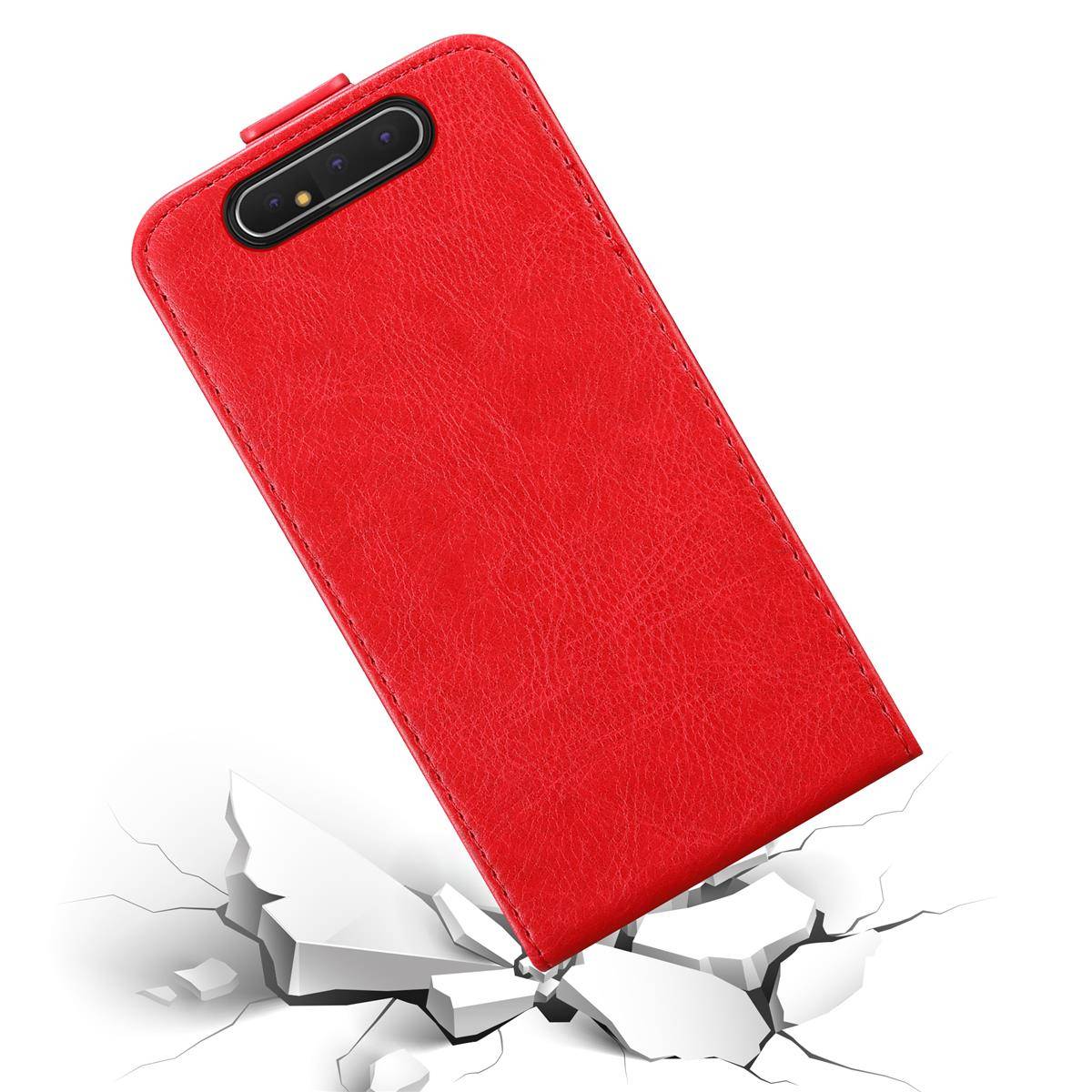 Cadorabo Hülle für Samsung Galaxy A80 / A90 4G Schutz Hülle in Rot Flip Etui Handyhülle Case Cover