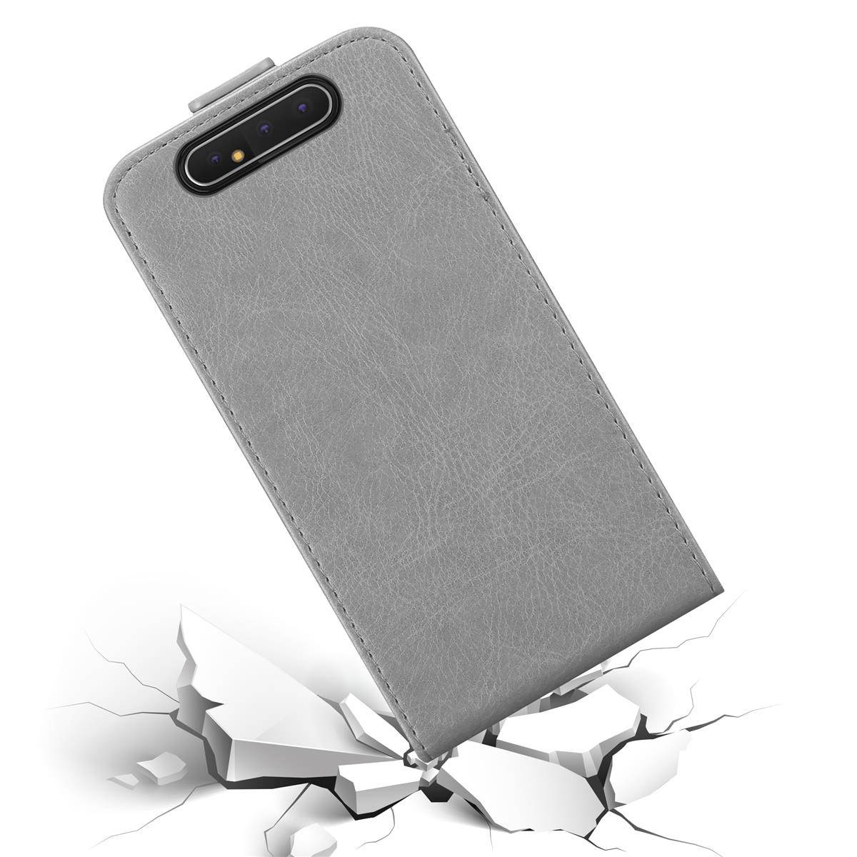 Cadorabo Hülle für Samsung Galaxy A80 / A90 4G Schutz Hülle in Grau Flip Etui Handyhülle Case Cover