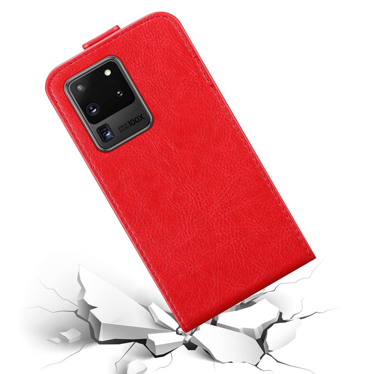 Cadorabo Hülle für Samsung Galaxy S20 ULTRA Schutz Hülle in Rot Flip Etui Handyhülle Case Cover