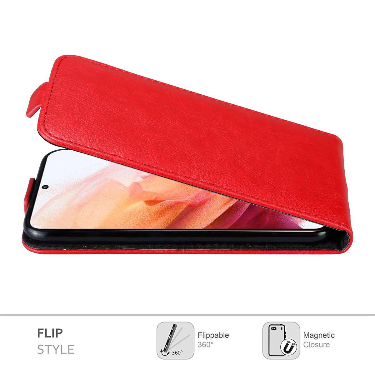 Cadorabo Hülle für Samsung Galaxy S21 5G Schutz Hülle in Rot Flip Etui Handyhülle Case Cover