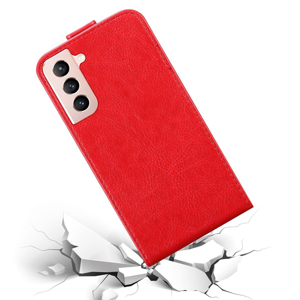 Cadorabo Hülle für Samsung Galaxy S21 5G Schutz Hülle in Rot Flip Etui Handyhülle Case Cover