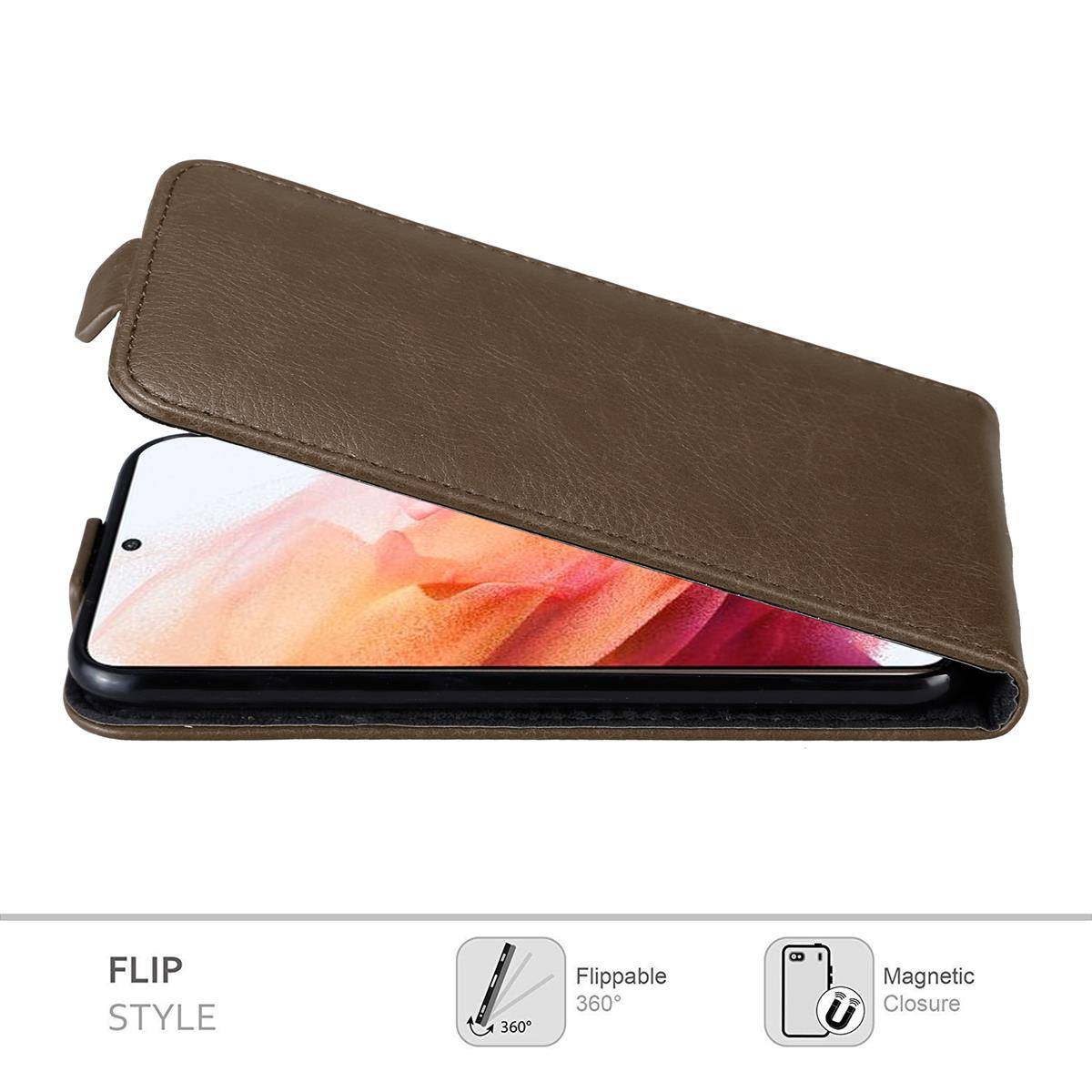Cadorabo Hülle für Samsung Galaxy S21 5G Schutz Hülle in Braun Flip Etui Handyhülle Case Cover