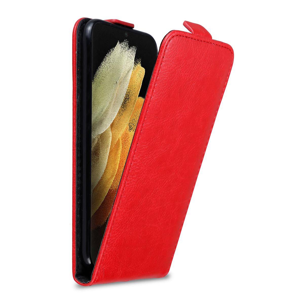 Cadorabo Hülle für Samsung Galaxy S21 ULTRA Schutz Hülle in Rot Flip Etui Handyhülle Case Cover