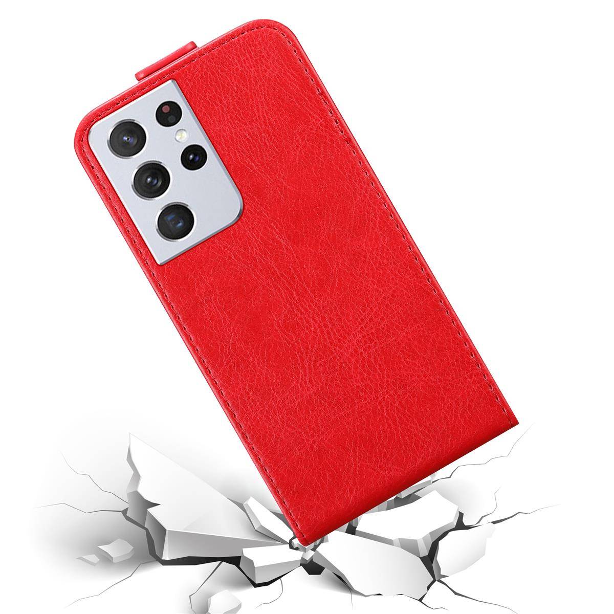 Cadorabo Hülle für Samsung Galaxy S21 ULTRA Schutz Hülle in Rot Flip Etui Handyhülle Case Cover