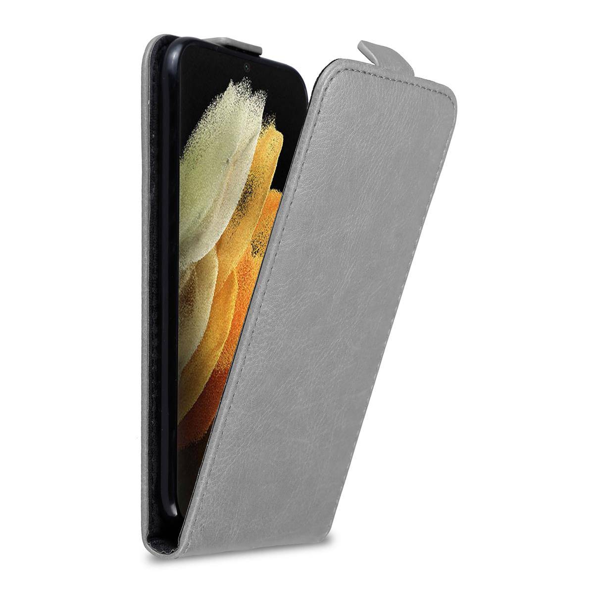 Cadorabo Hülle für Samsung Galaxy S21 ULTRA Schutz Hülle in Grau Flip Etui Handyhülle Case Cover