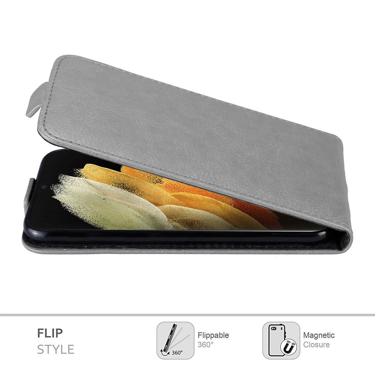 Cadorabo Hülle für Samsung Galaxy S21 ULTRA Schutz Hülle in Grau Flip Etui Handyhülle Case Cover