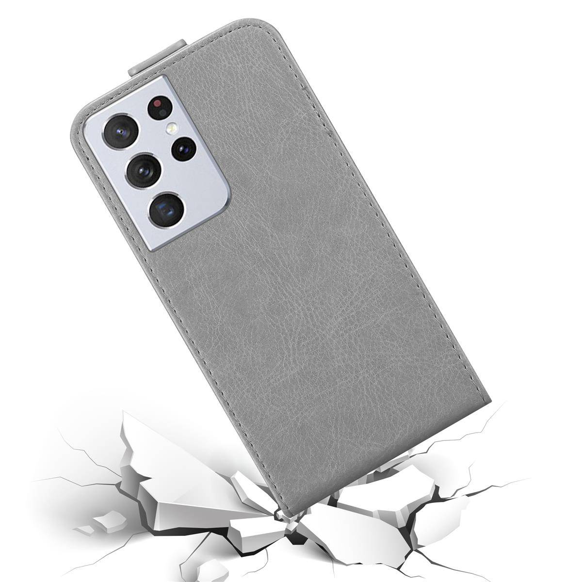 Cadorabo Hülle für Samsung Galaxy S21 ULTRA Schutz Hülle in Grau Flip Etui Handyhülle Case Cover