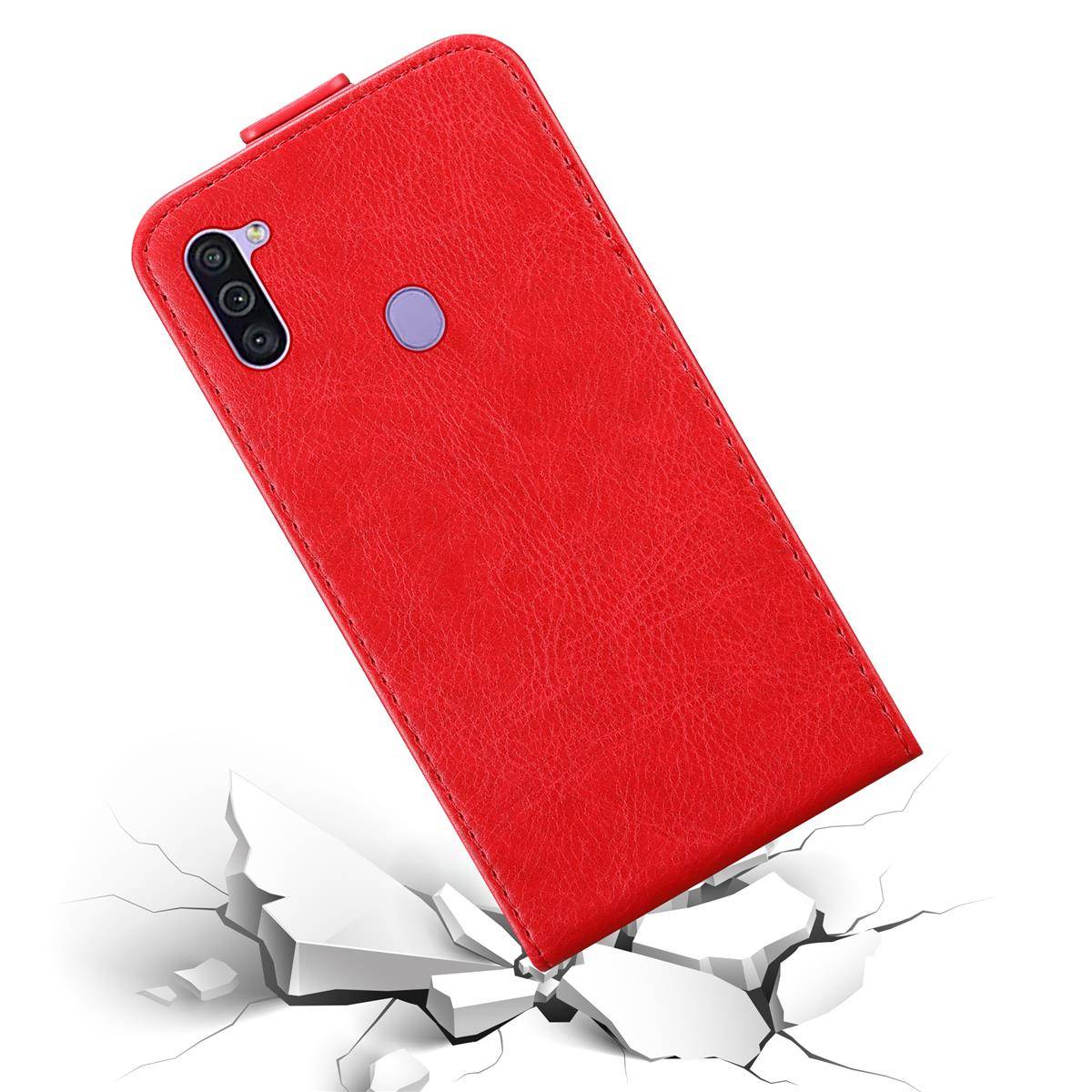 Cadorabo Hülle für Samsung Galaxy A11 / M11 Schutz Hülle in Rot Flip Etui Handyhülle Case Cover