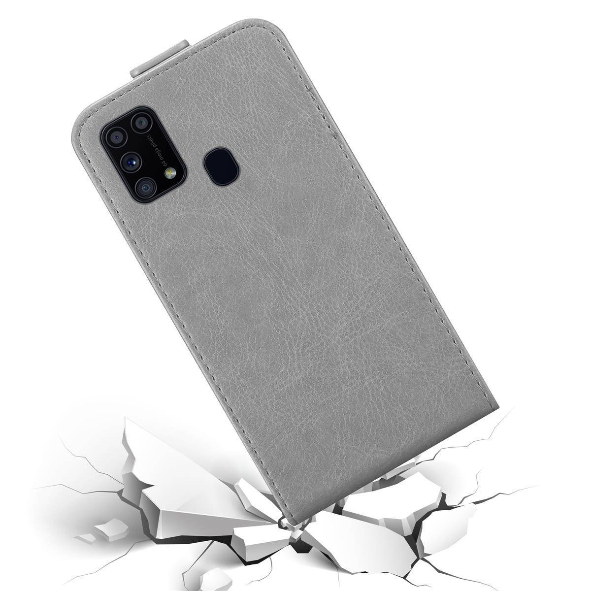 Cadorabo Hülle für Samsung Galaxy M31 Schutz Hülle in Grau Flip Etui Handyhülle Case Cover