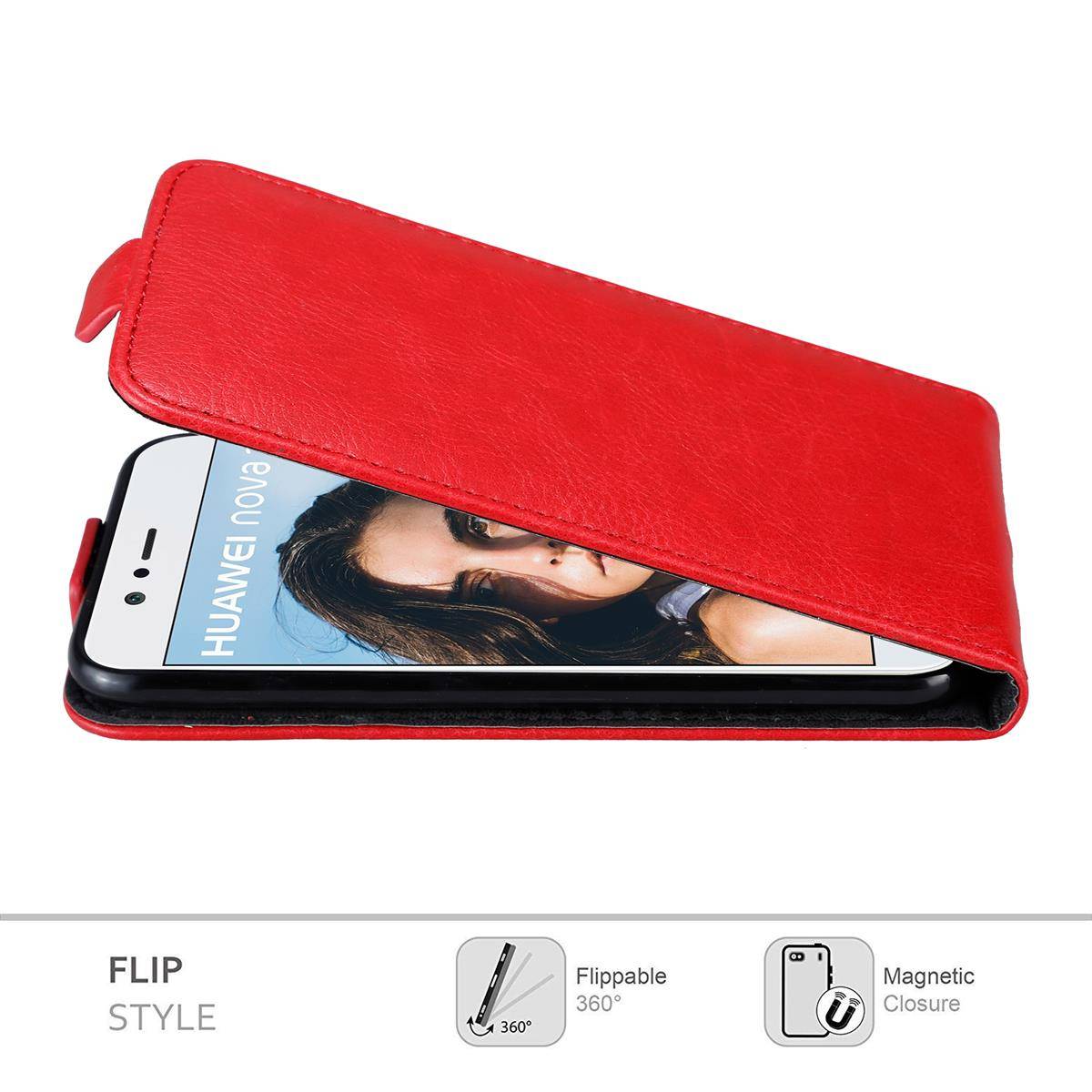 Cadorabo Hülle für Huawei NOVA 2 Schutz Hülle in Rot Flip Etui Handyhülle Case Cover