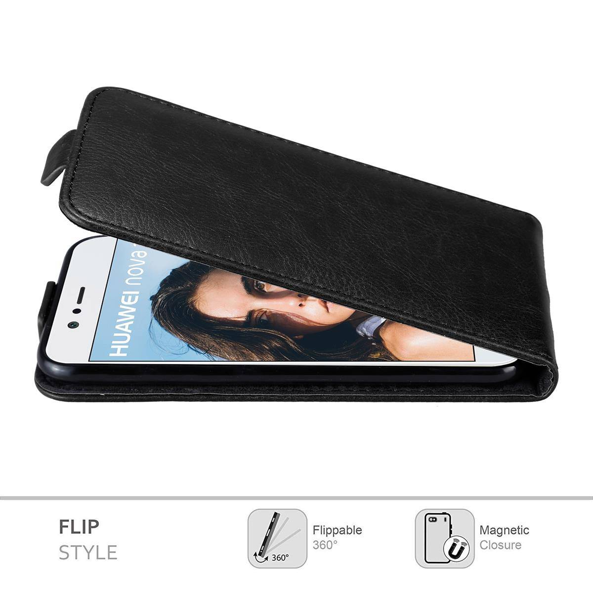 Cadorabo Hülle für Huawei NOVA 2 Schutz Hülle in Schwarz Flip Etui Handyhülle Case Cover