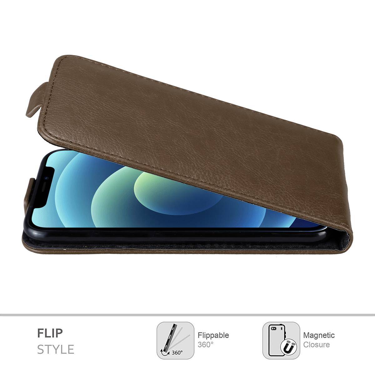 Cadorabo Hülle für Apple iPhone 12 / 12 PRO Schutz Hülle in Braun Flip Etui Handyhülle Case Cover