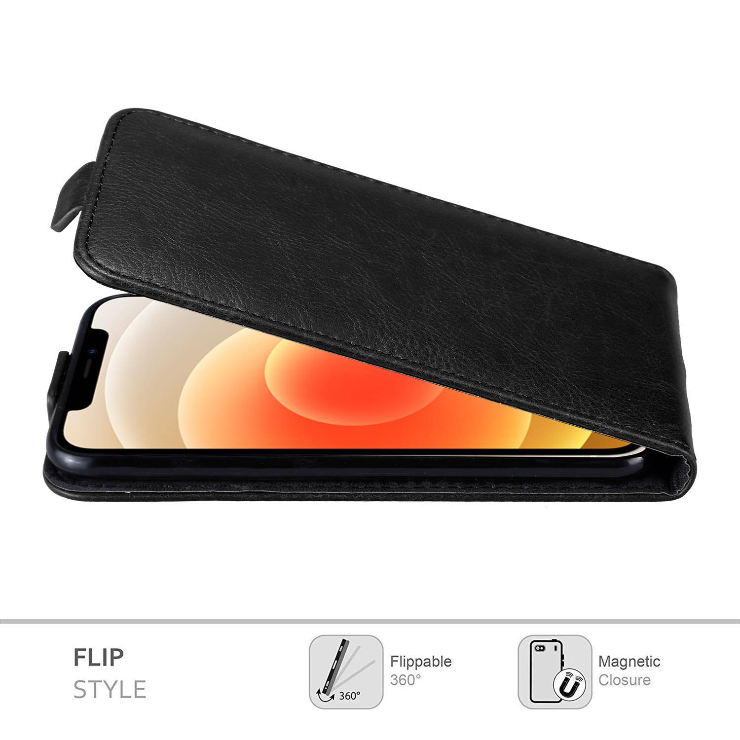 Cadorabo Hülle für Apple iPhone 12 MINI Schutz Hülle in Schwarz Flip Etui Handyhülle Case Cover