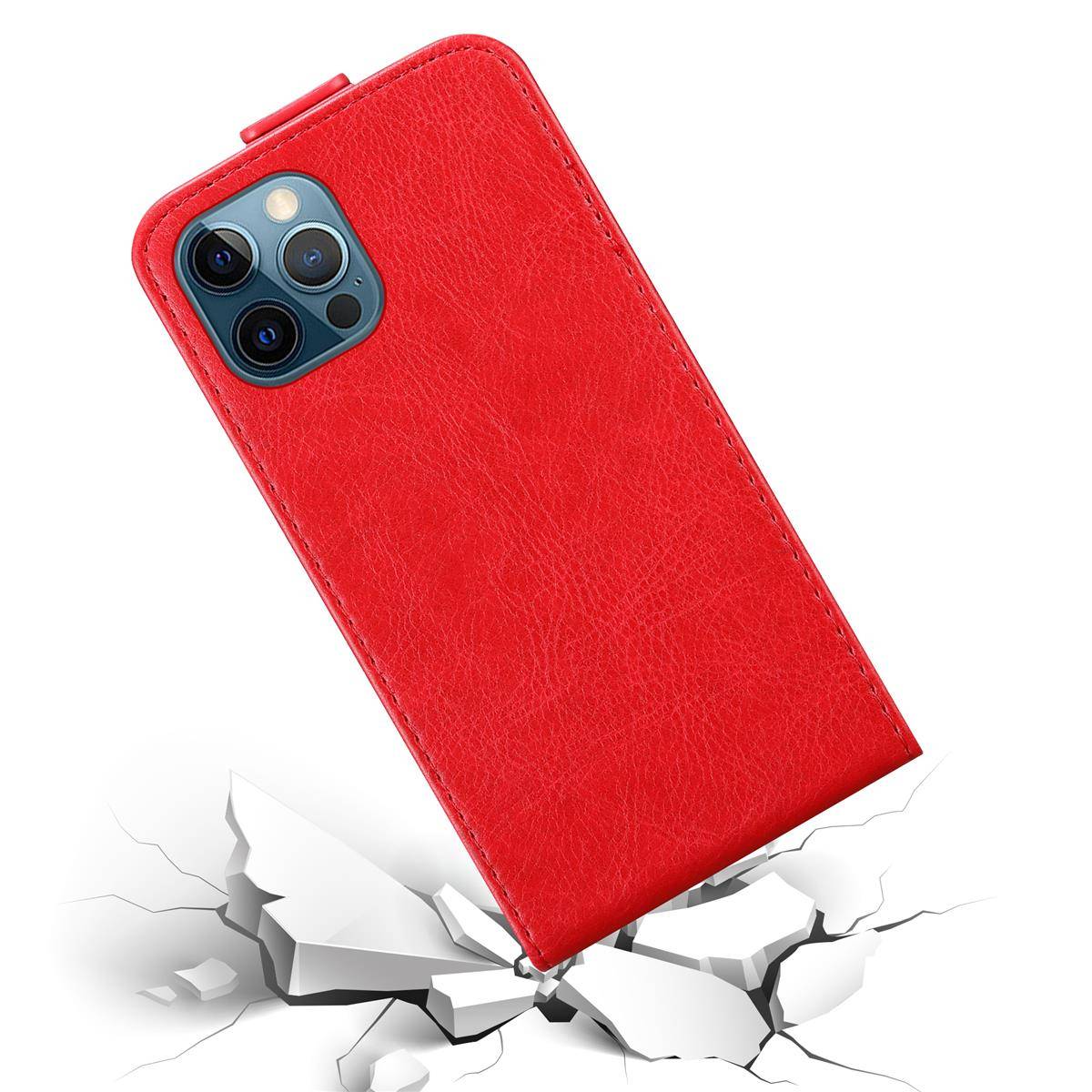 Cadorabo Hülle für Apple iPhone 12 PRO MAX Schutz Hülle in Rot Flip Etui Handyhülle Case Cover