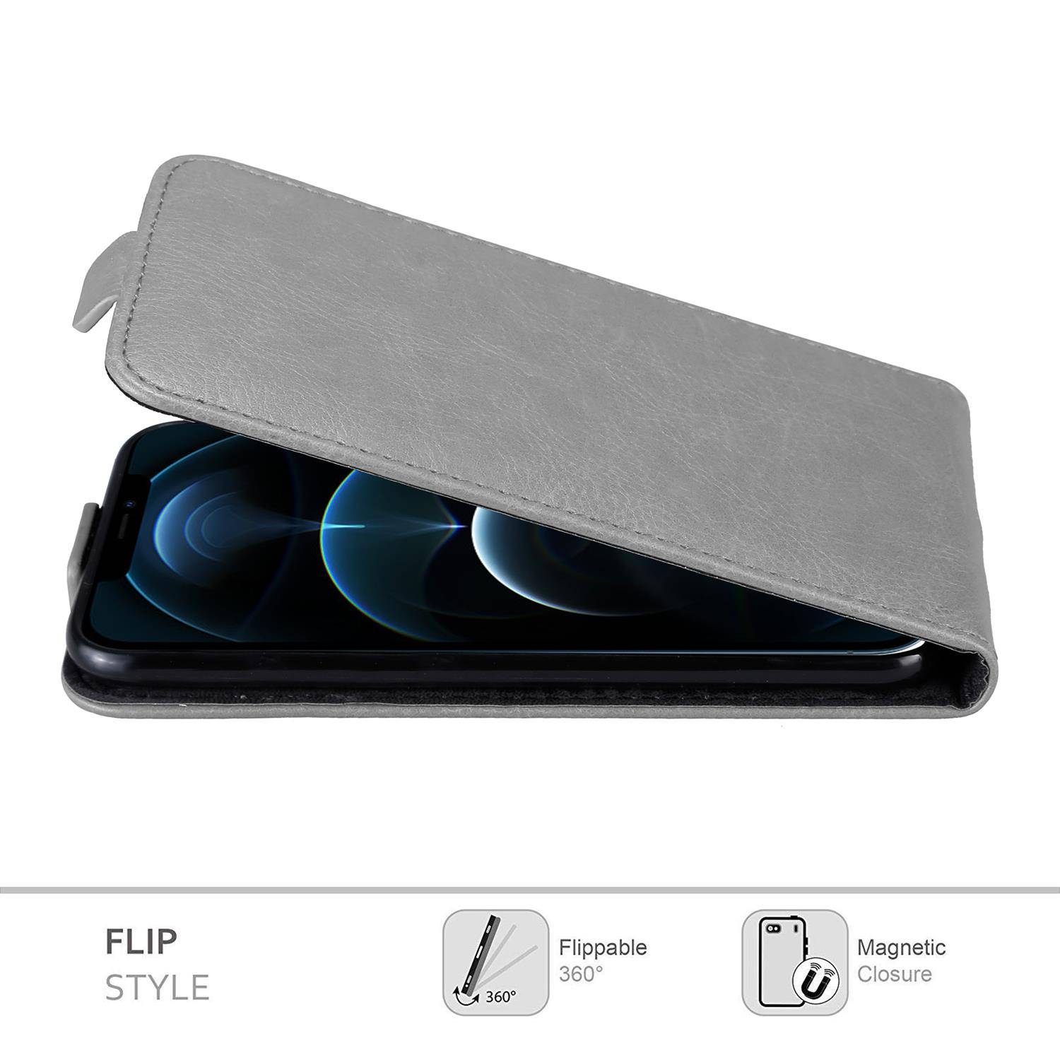 Cadorabo Hülle für Apple iPhone 12 PRO MAX Schutz Hülle in Grau Flip Etui Handyhülle Case Cover