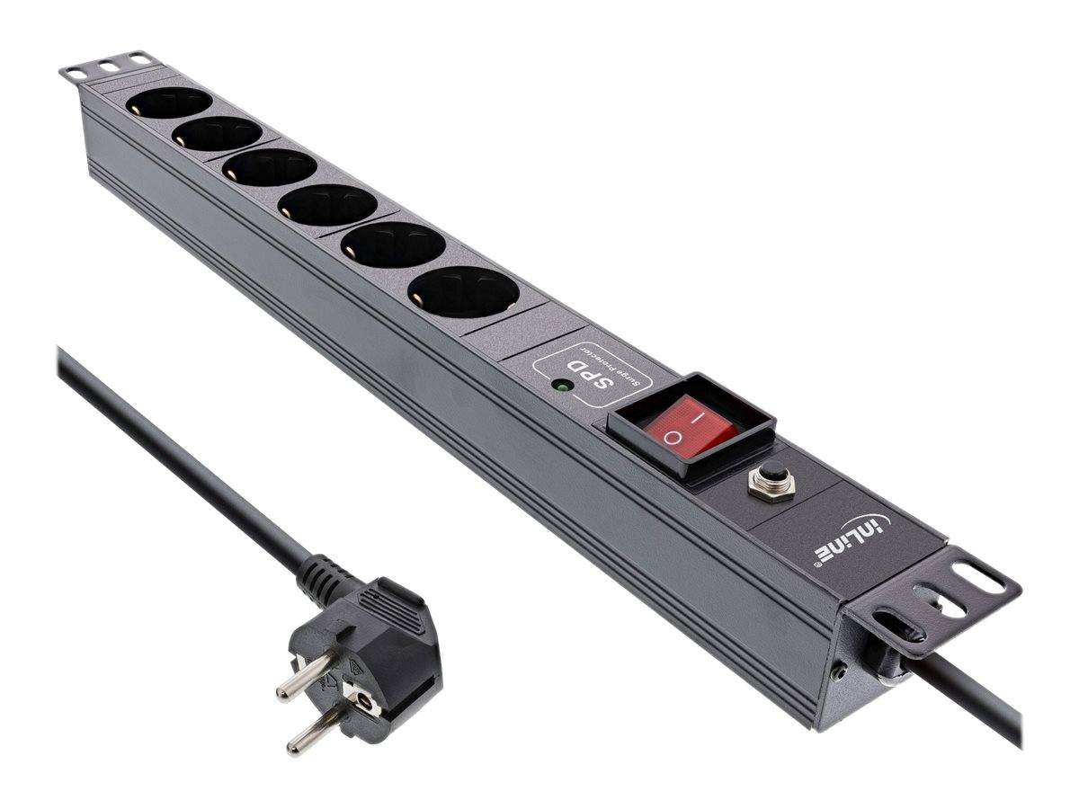 INLINE - 19"" Steckdosenleiste - 6-fach - ÜSS - Überlastschutz - Schalter