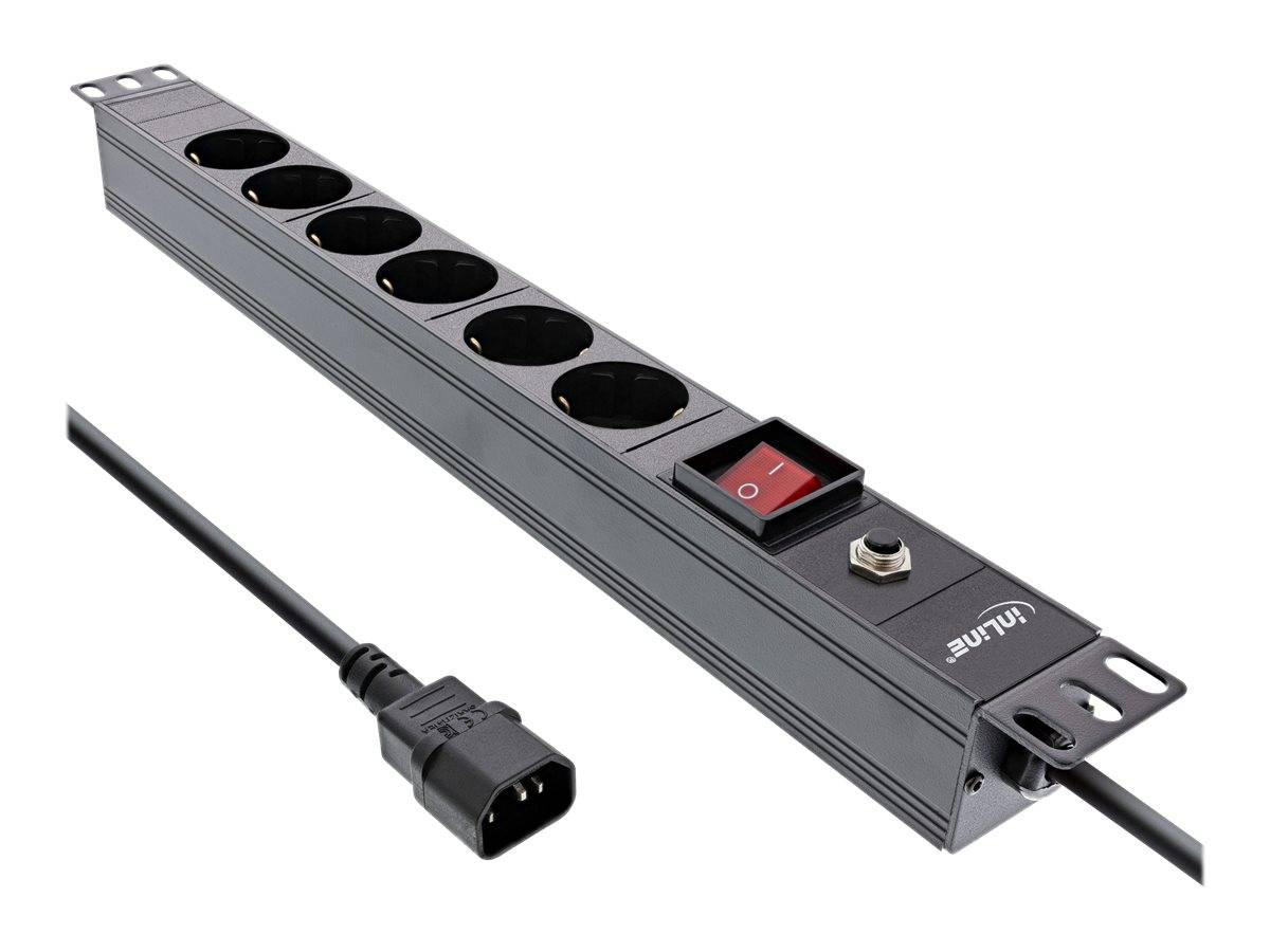 INLINE - 19"" Steckdosenleiste - 6-fach Schutzkontakt - C14 Stecker - Überlastschutz