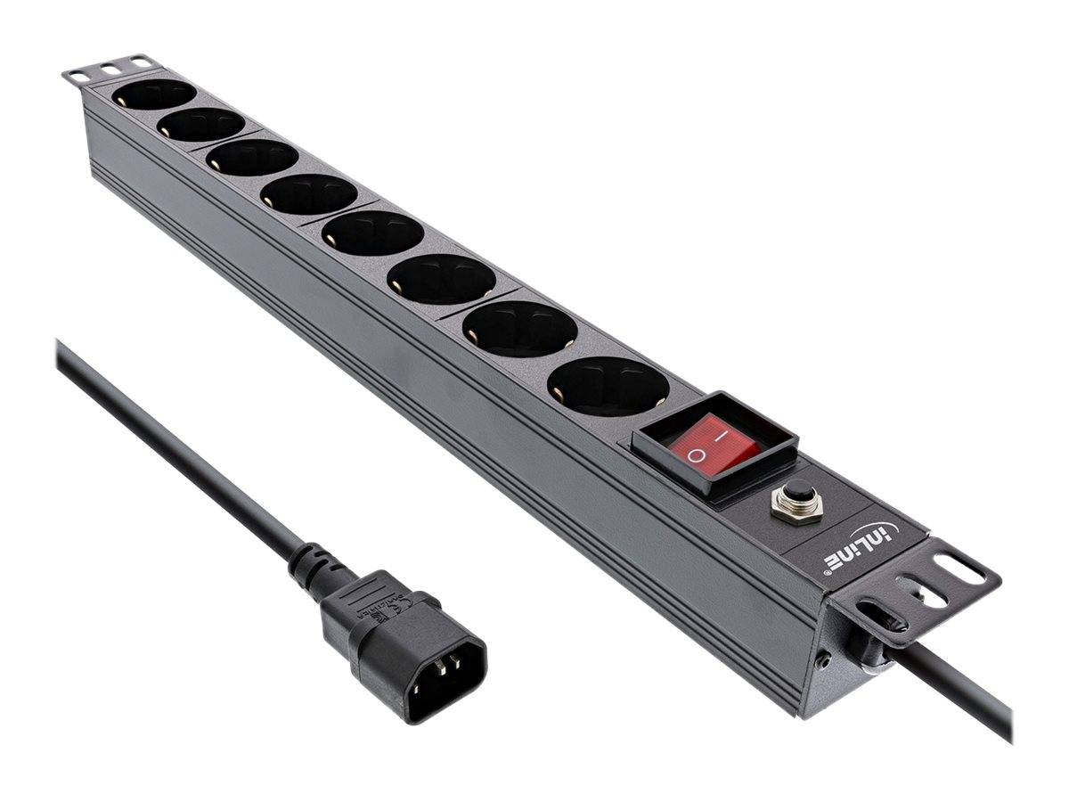 INLINE - 19"" Steckdosenleiste - 8-fach Schutzkontakt - C14 Stecker - Überlastschutz