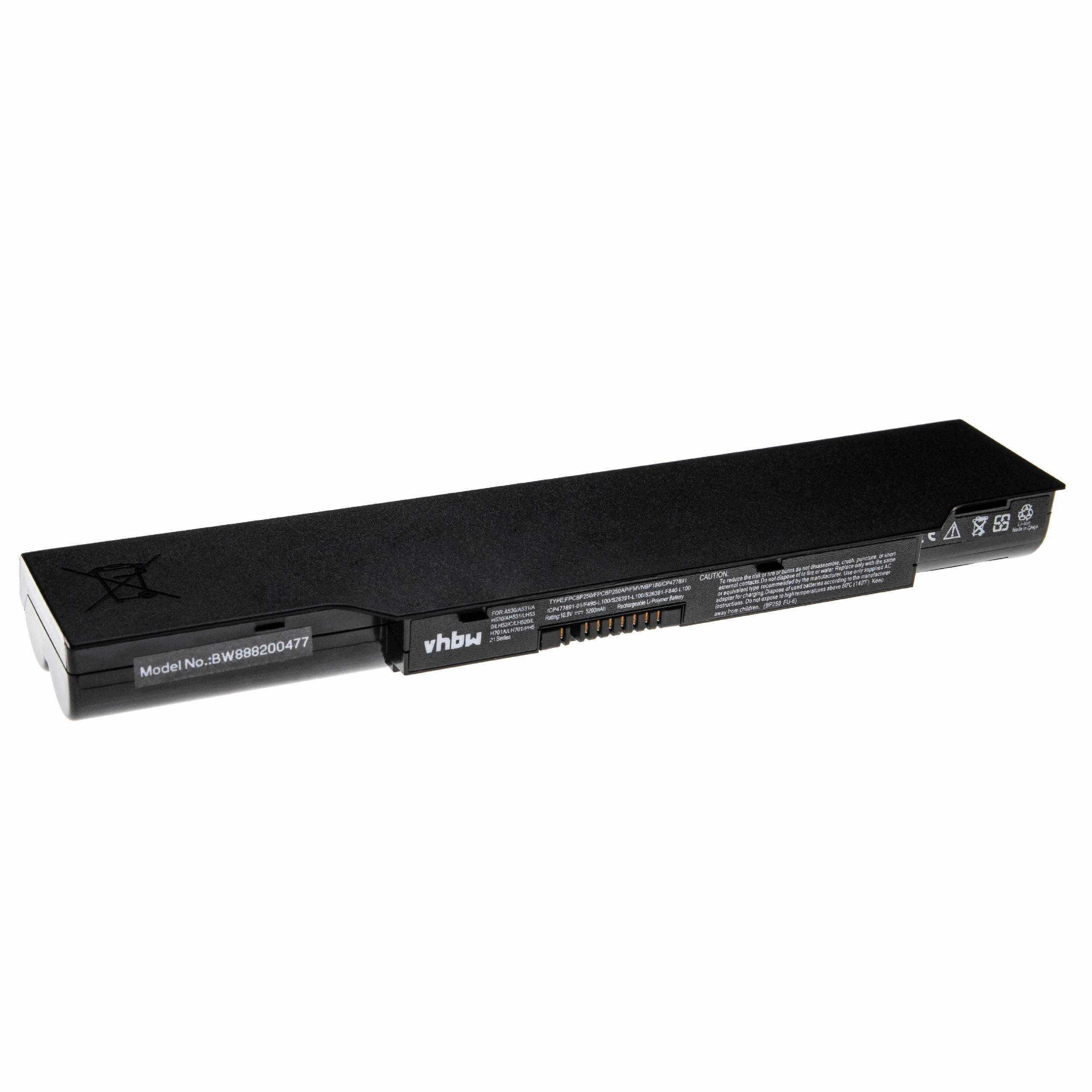 vhbw Akku Ersatz für Fujitsu Siemens FPCBP347AP, FPCBP277, FPCBP250, FPCBP250AP für Notebook (5200 mAh, 10,8 V, Li-Polymer)