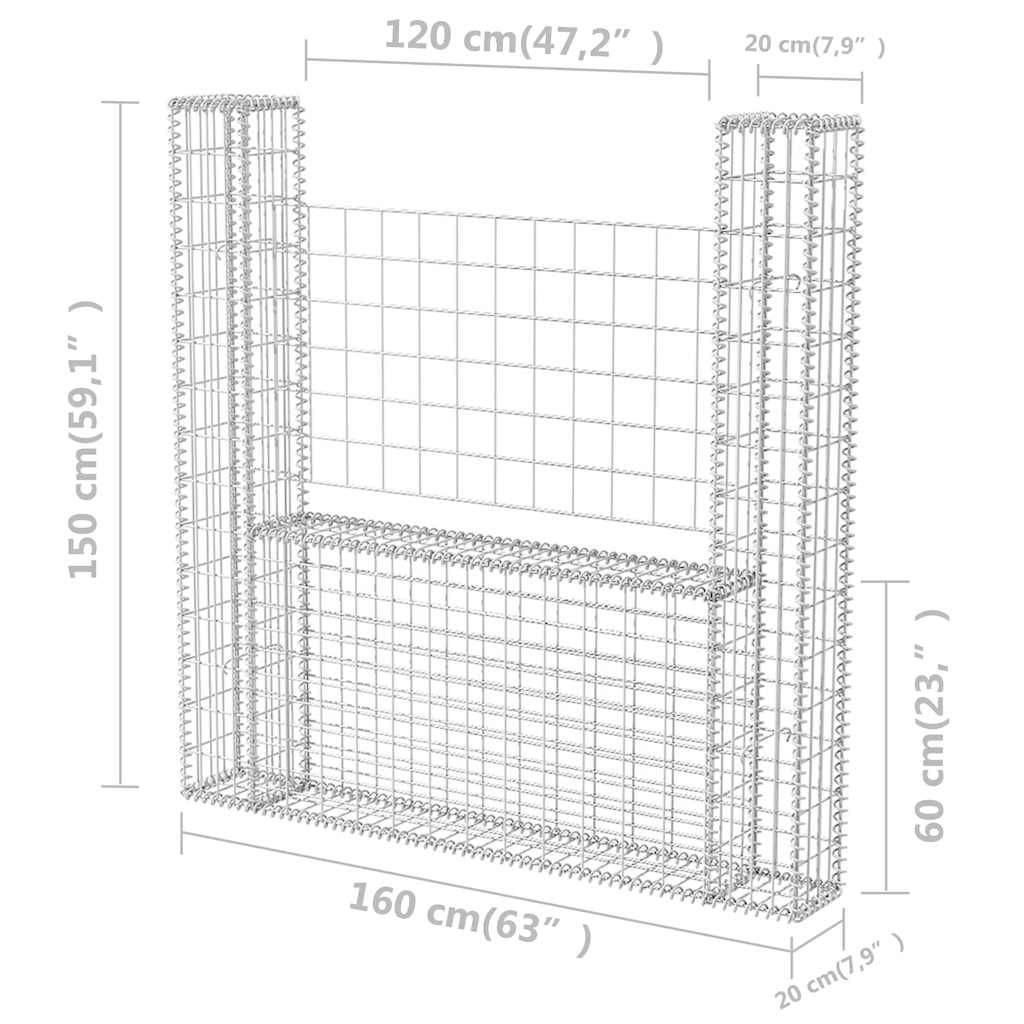 vidaXL Gabionenkorb U-Form Stahl 160×20×150 cm