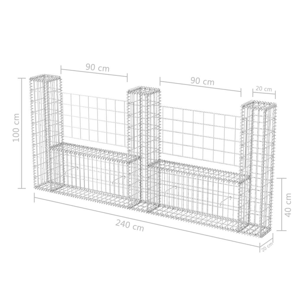vidaXL Gabionenkorb U-Form Stahl 240×20×100 cm