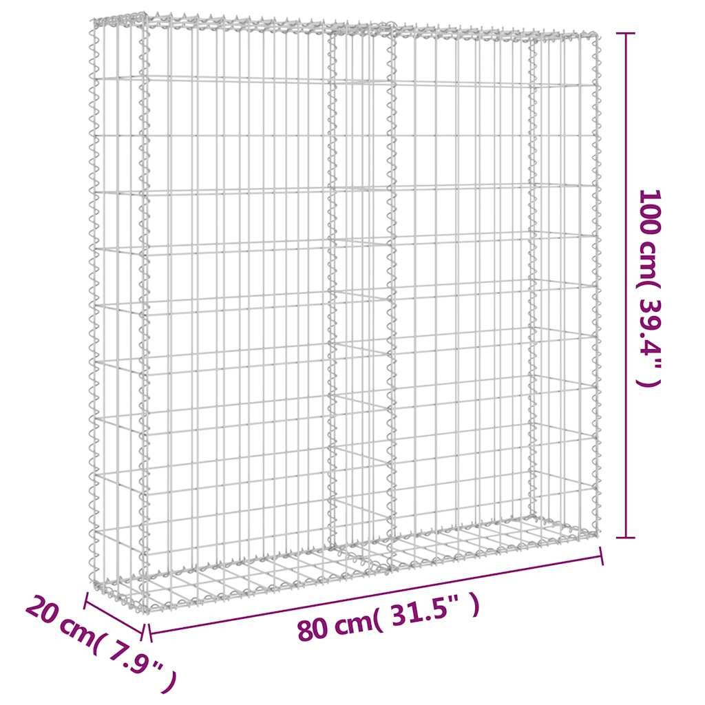 vidaXL Gabionenwand mit Abdeckung Verzinkter Stahl 80×20×100 cm